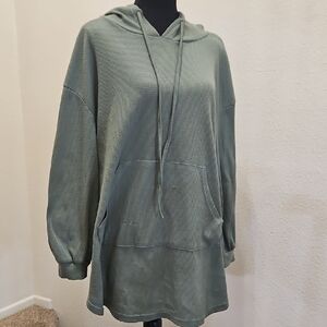 Casual Green Waffle Knit Hoodie
